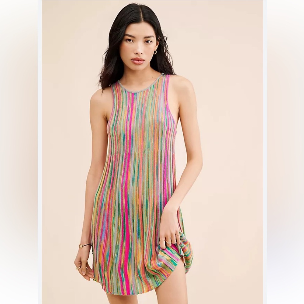 Anthropologie Daily Practice Cheap Shot Multicolor Rainbow Sweater Dress SMALL